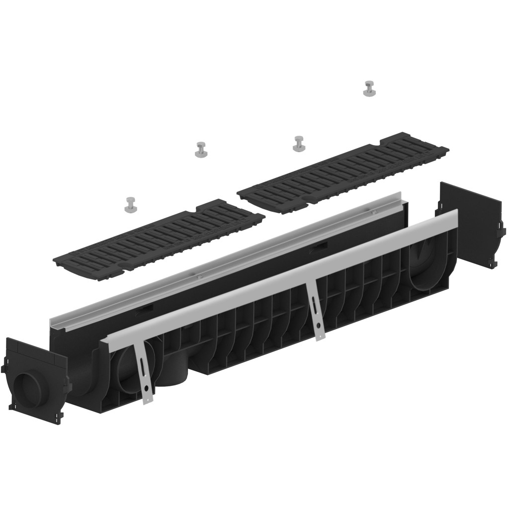 Ereszcsatorna készlet PP PRO LN100 Hext.165 élek OZ grill öntöttvas D400 1000x160x165 (080034)