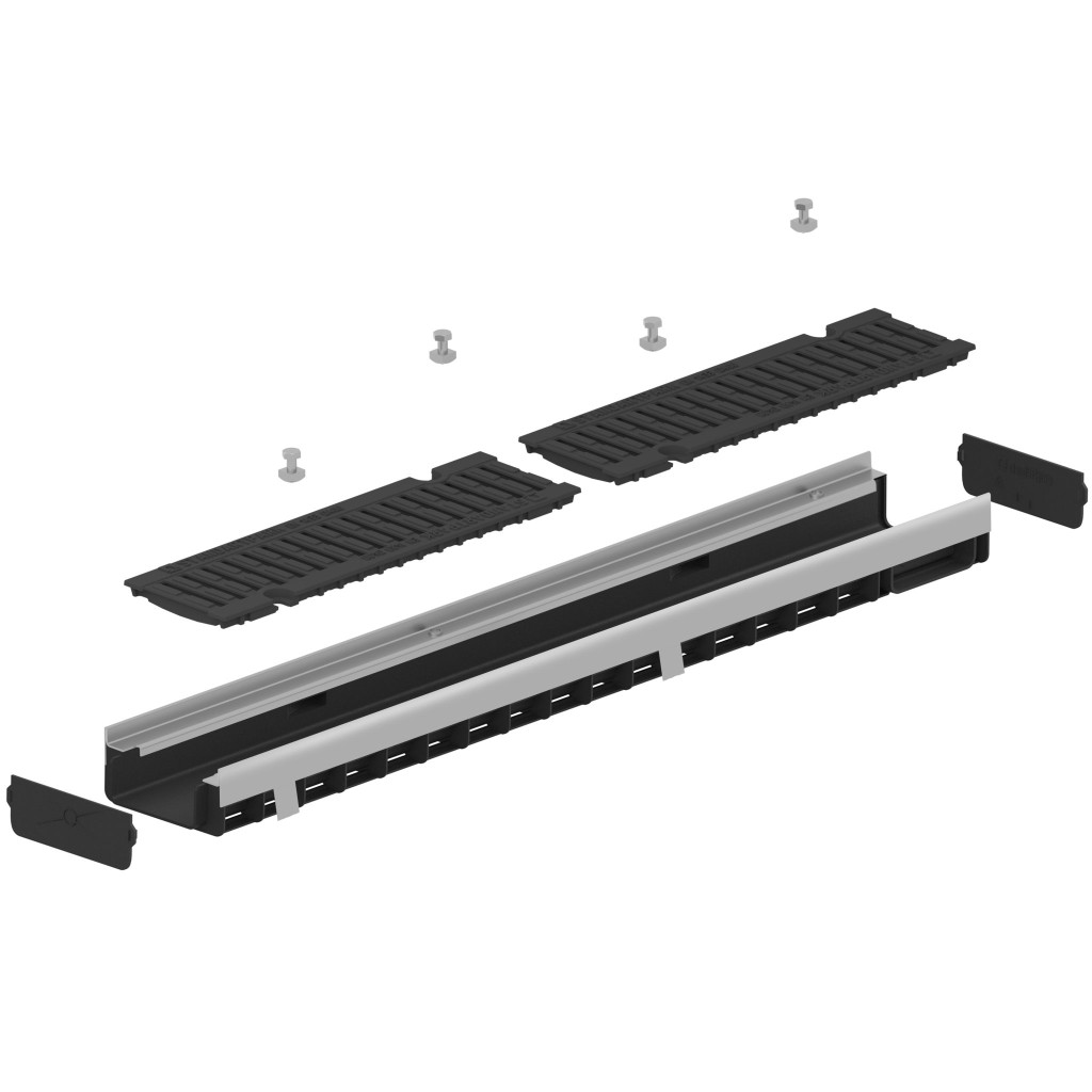 Ereszcsatorna készlet PP PRO LN100 Hext.71 élek OZ rács öntöttvas D400 1000x156x71 (080534)