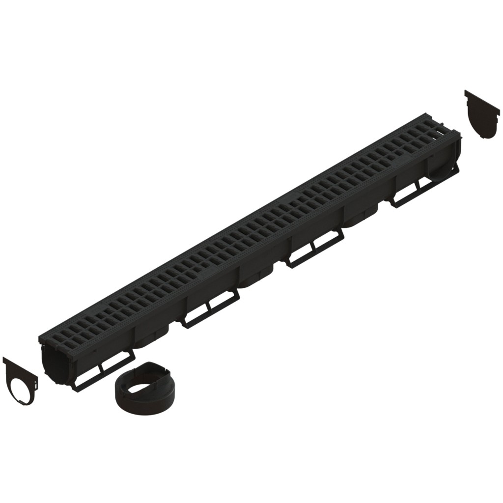 Ereszcsatorna készlet PP EASY 1 LN70 Hext.90 grill PP Fekete A15 1000x90x90 (088081-M)