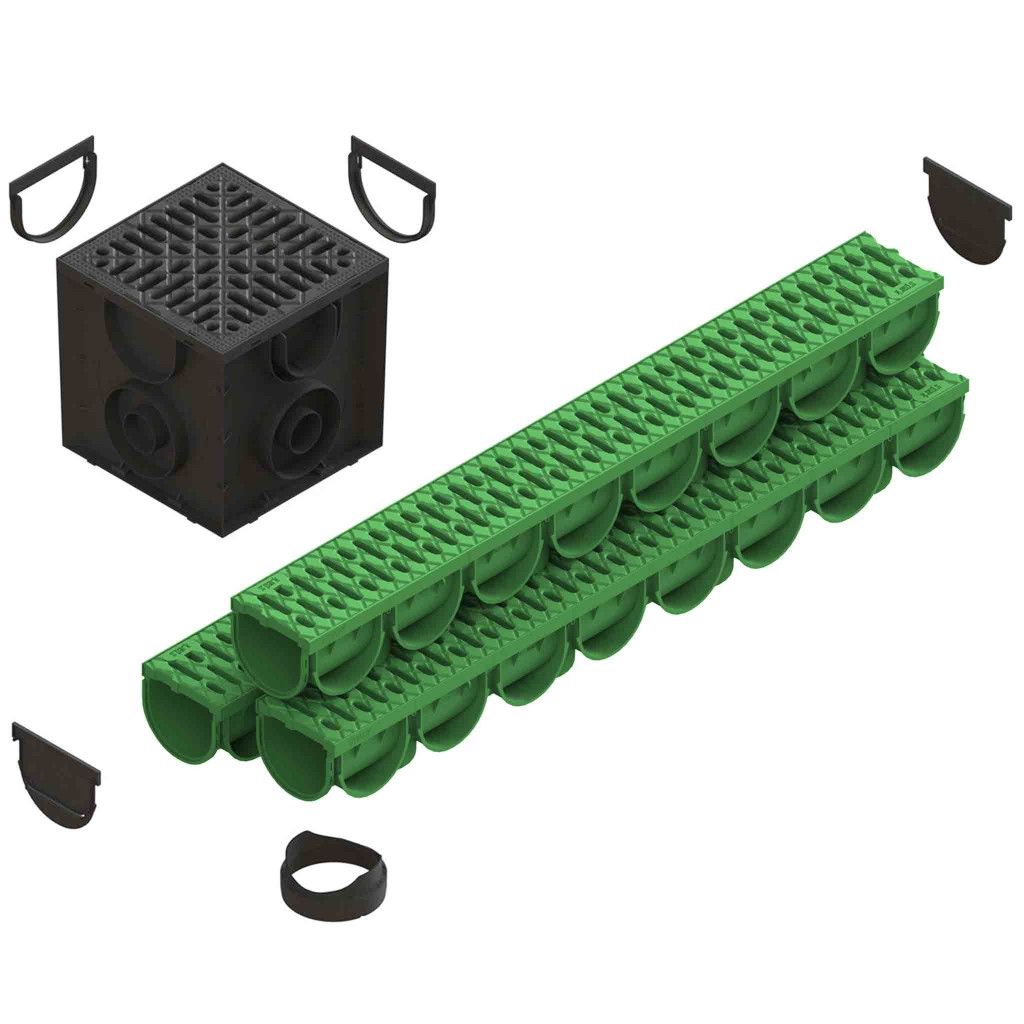 Ereszcsatorna készlet PP EASY 3 LN100 Hext.100 grill PP Green A15 1000x125x100 (088208-V)