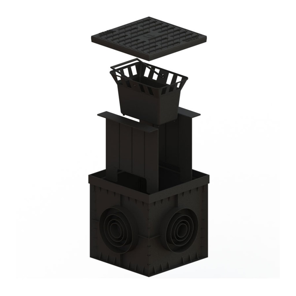 Kandallókészlet PP BASE négyzet Fekete szifonfalakkal, kosárral, grillezővel, FONTA EASY B125 300x300 (0837038301)