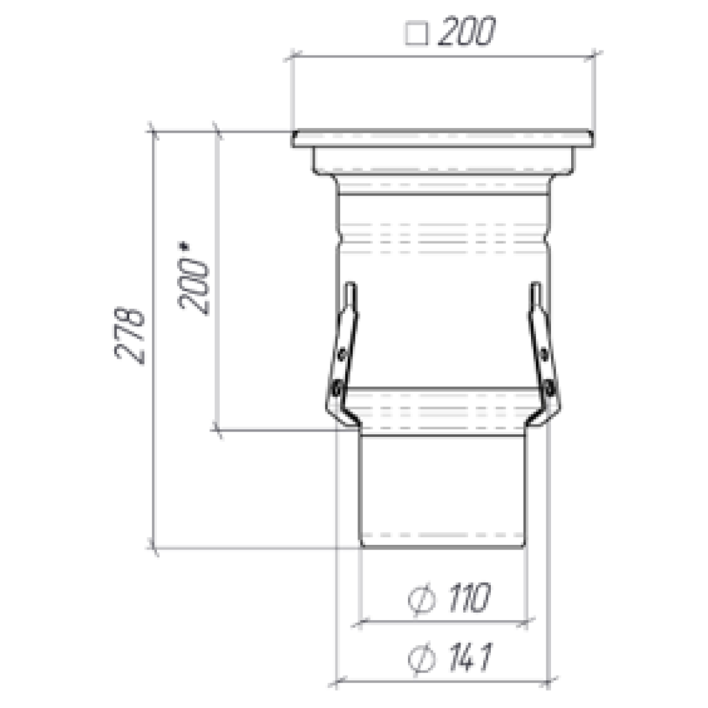 ROZSDAMENTES szifon 200x200 csúszásmentes rács típusú függőleges kimenettel DN110 L15 200x200x278 (0521.10.11.3AS)