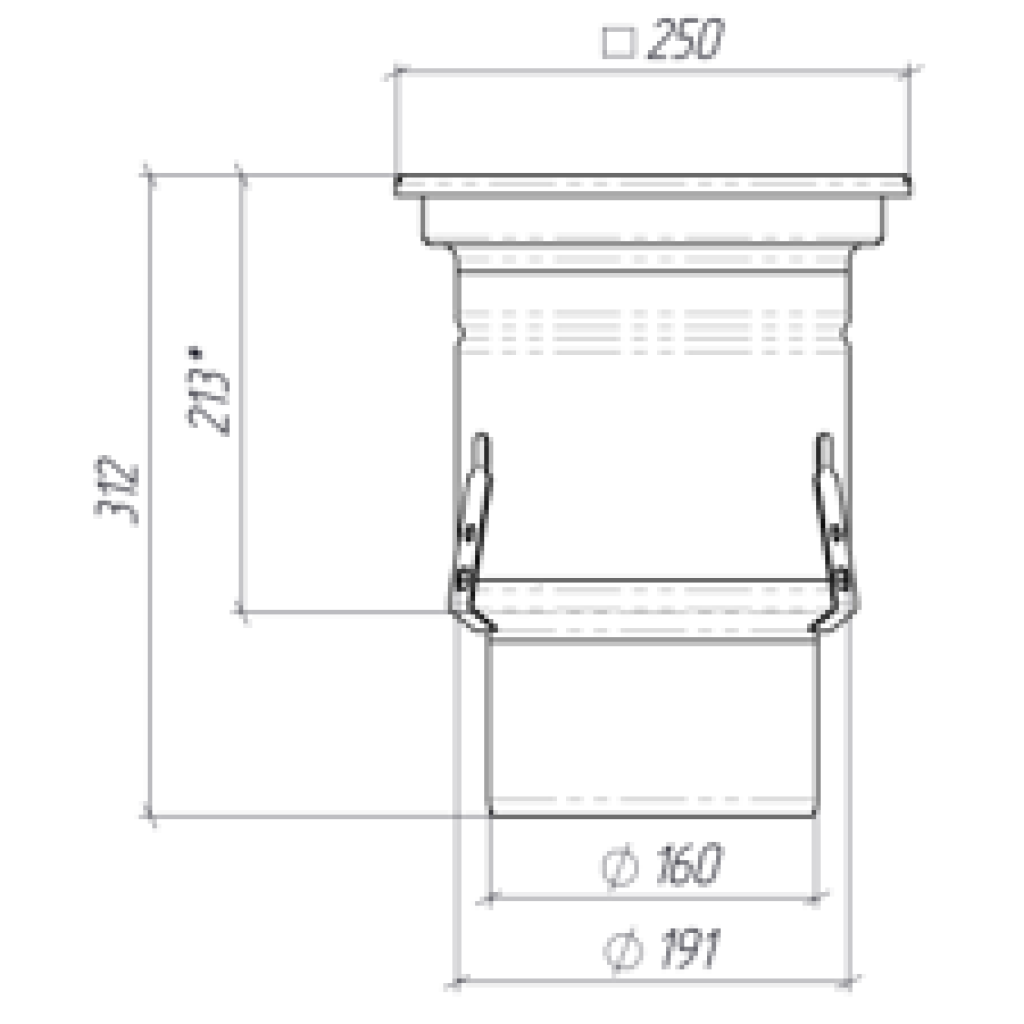 ROZSDAMENTES szifon 250x250, csúszásmentes grillsütő típusú függőleges kimenettel DN150 L15 250x250x314 (0522.15.11.3AS)