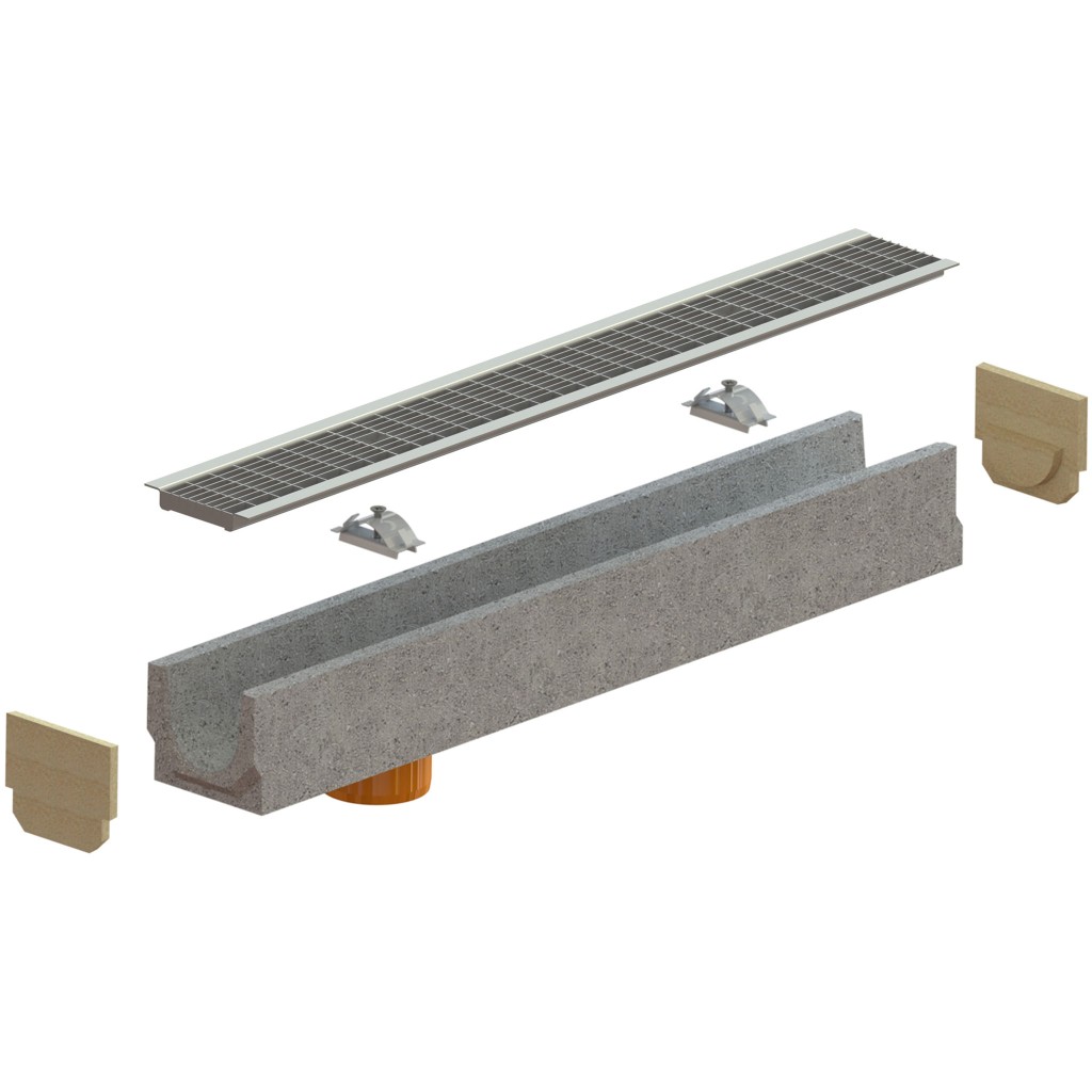 Lefolyókészlet FB BASE LN100 Hext.125 grill OZ ütközésgátló rács B125 függőleges kimenet 1000x140x125 (04000092020)