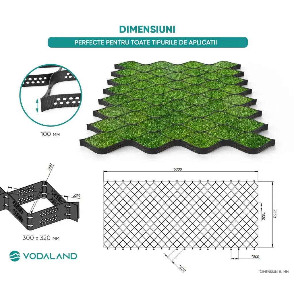 Geocells TERRA Htot.100mm 2,5m x 6m 15,3m2 (8710)