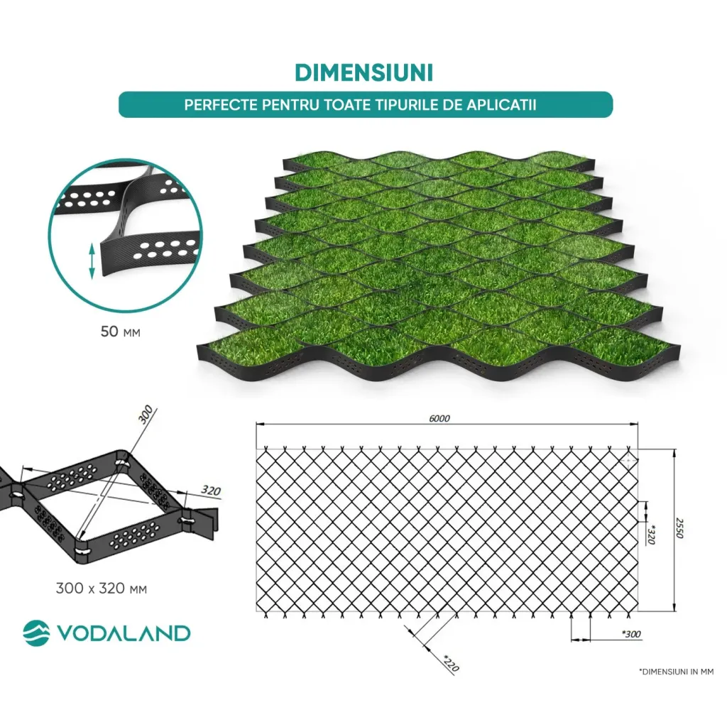 KIT Geocells TERRA Htot.50mm 2,5m x 6m 15,3m2 20 OZ-os horgonyokkal (87501930-20)