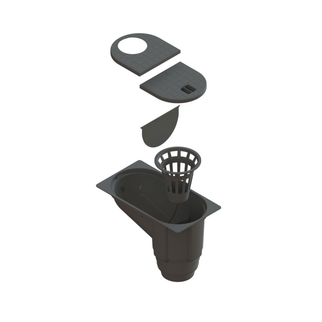 Kandallókészlet PP EASY lefolyócső 303x164x208 fekete D.Gutter 75/90/110/125 D.out110 Vertical A15 (817009-N)