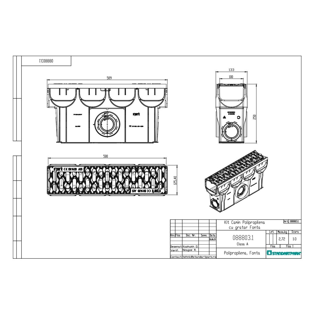 Kit Camin PP EASY 2/3 Ellenőrzés grillsütővel OZ A15 509x250x133 (0888011)