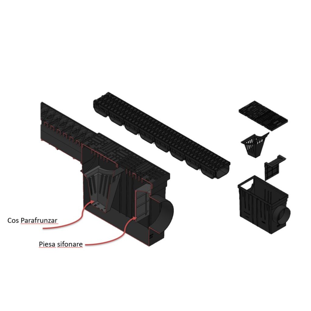 Kandallókészlet PP EASY lefolyócső 314x140x221 szürke D. Lefolyócső 90/110 D. out110 Vízszintes A15 (817008-G)