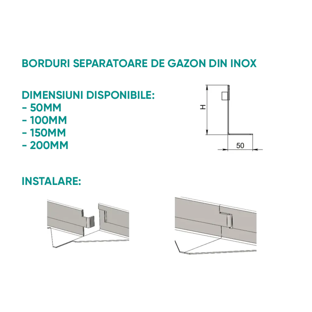 INOX rozsdamentes TERRA szegély burkoláshoz ACÉL SZEGÉLY L=1m H=200mm (SSED-200)
