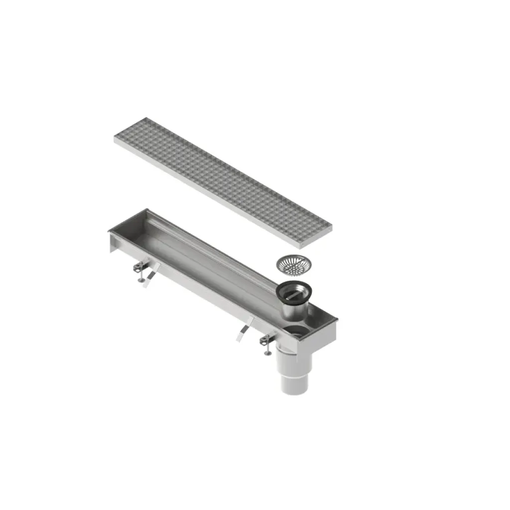 STAINLESS STAINLESS moduláris ereszcsatorna készlet LN150 H100-95 rozsdamentes acél grillrács L15 függőleges kimeneti vég DN110 1000x210x100 (990301-001)