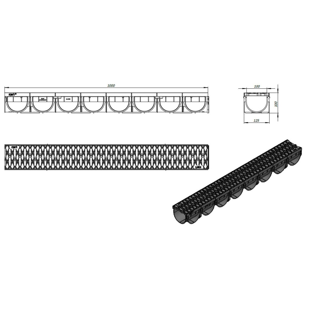 Ereszcsatorna készlet PP EASY 3 LN100 Hext.100 grill OZ A15 1000x125x100 (088201)